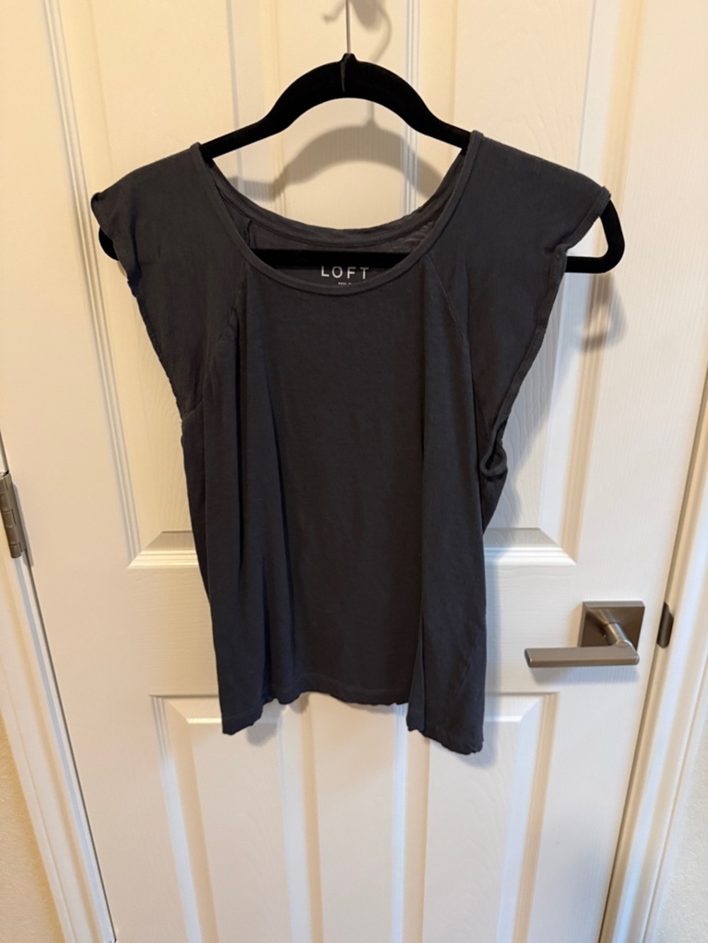 LOFT Dark Charcoal Flutter Sleeve Top
